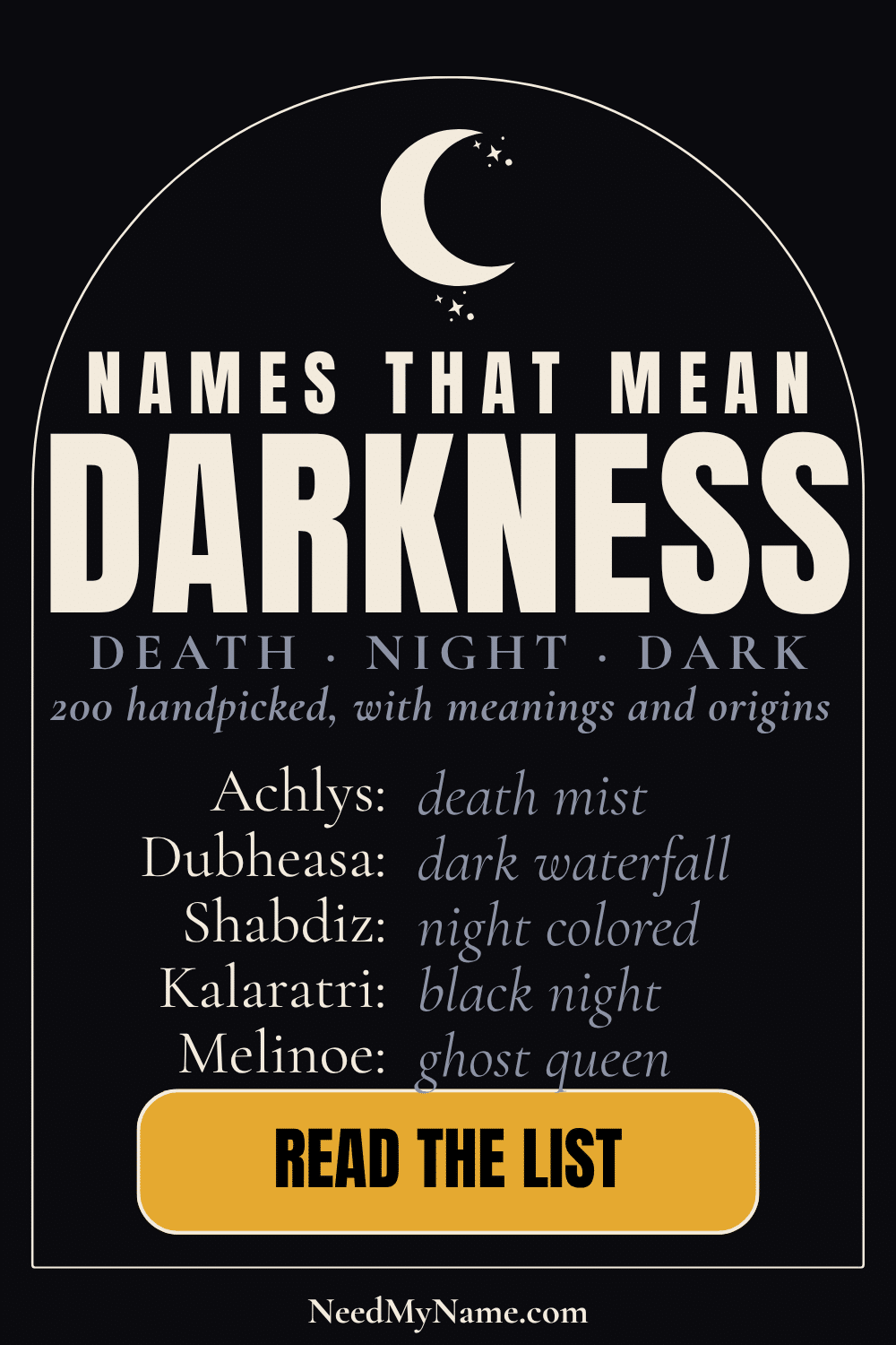 NAMES THAT MEAN DARKNES DEATH DARK BLACK